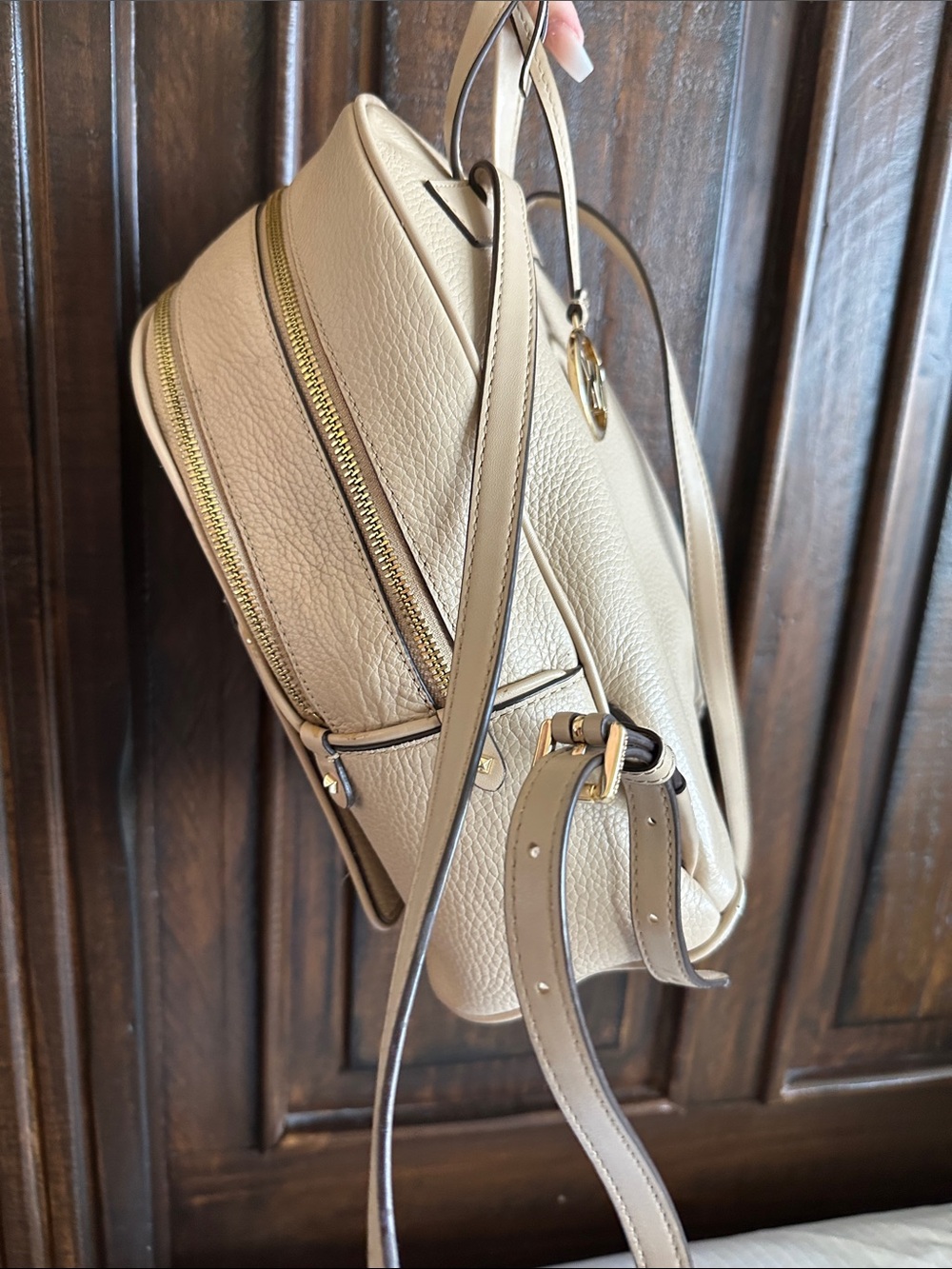 MICHAEL KORS Pebbled Leather Mini Backpack in Beige-Cream with Gold Hardware - Picture 2 of 5